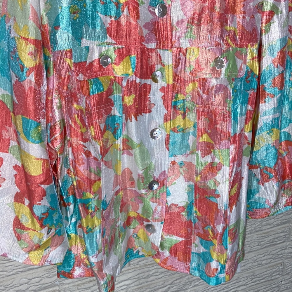 Ruby Rd. Colorful Floral Button Up Blouse Size 18… - image 3
